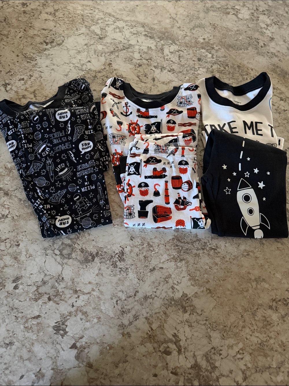 3 pairs of Carter's Kids Pajama Set - Navy, White & Black with Orange Accents
